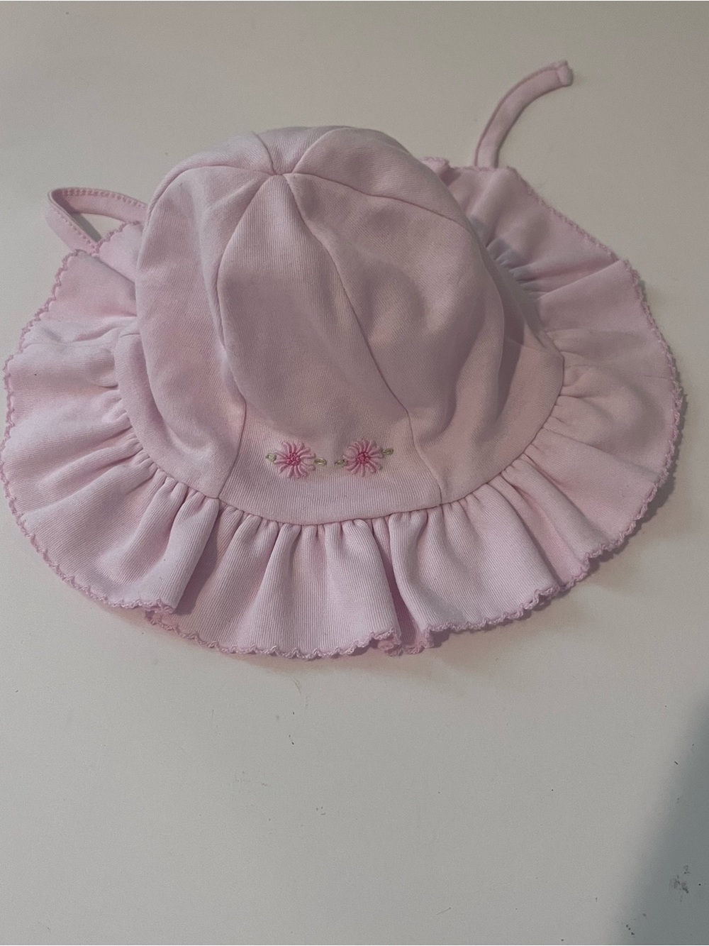 Kissy Kissy Light Pink Ruffle Sun Hat with Embroidered Daisies newborn Pima